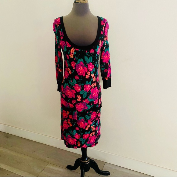 Betsey Johnson Dresses & Skirts - VINTAGE BETSEY JOHNSON LONG SLEEVE FLORAL ROSE PRINT BODYCON DRESS SIZE LARGE